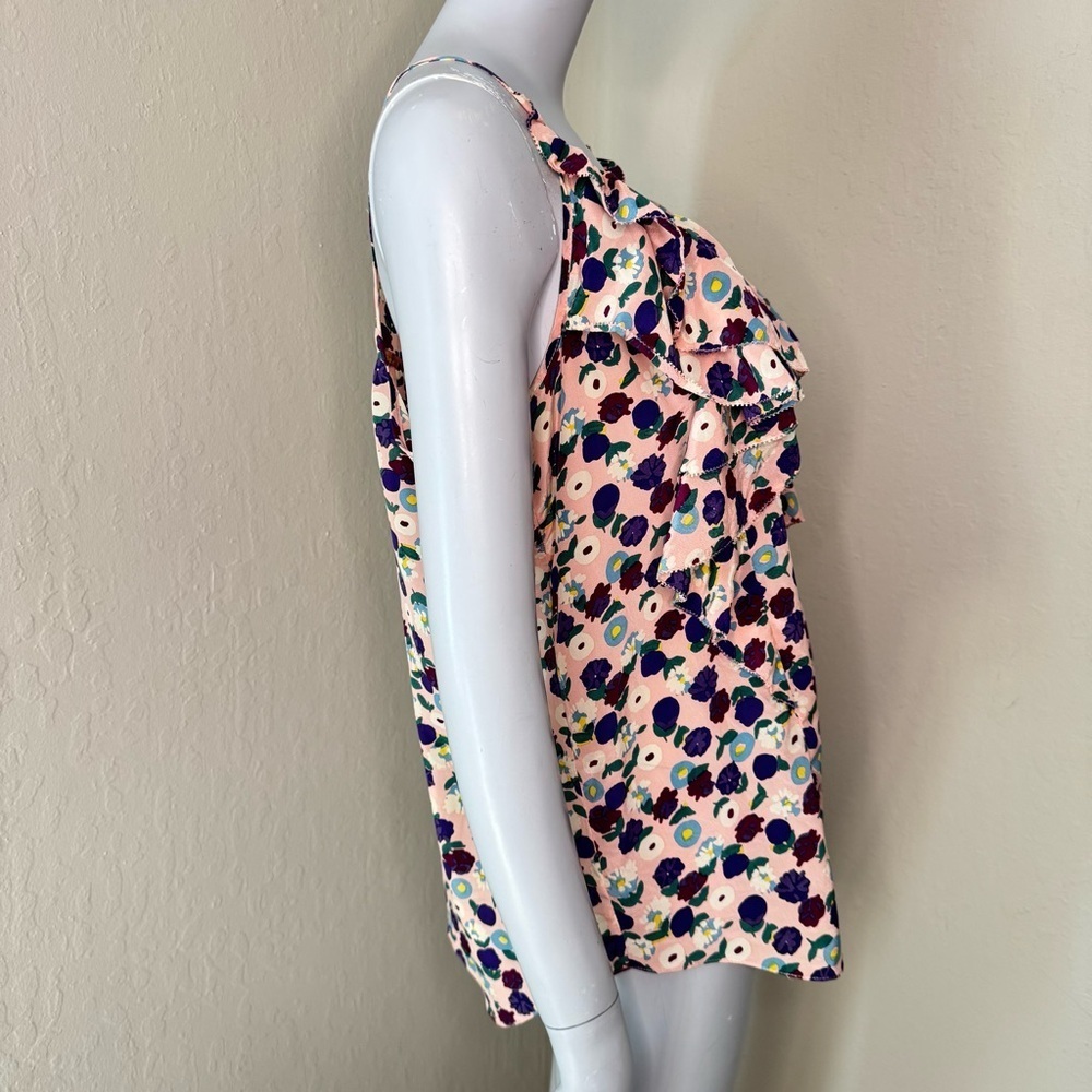 REBECCA TAYLOR 100% Silk Floral Tank Top Ruffle Pink Multicolor Size 8 - Picture 7 of 13